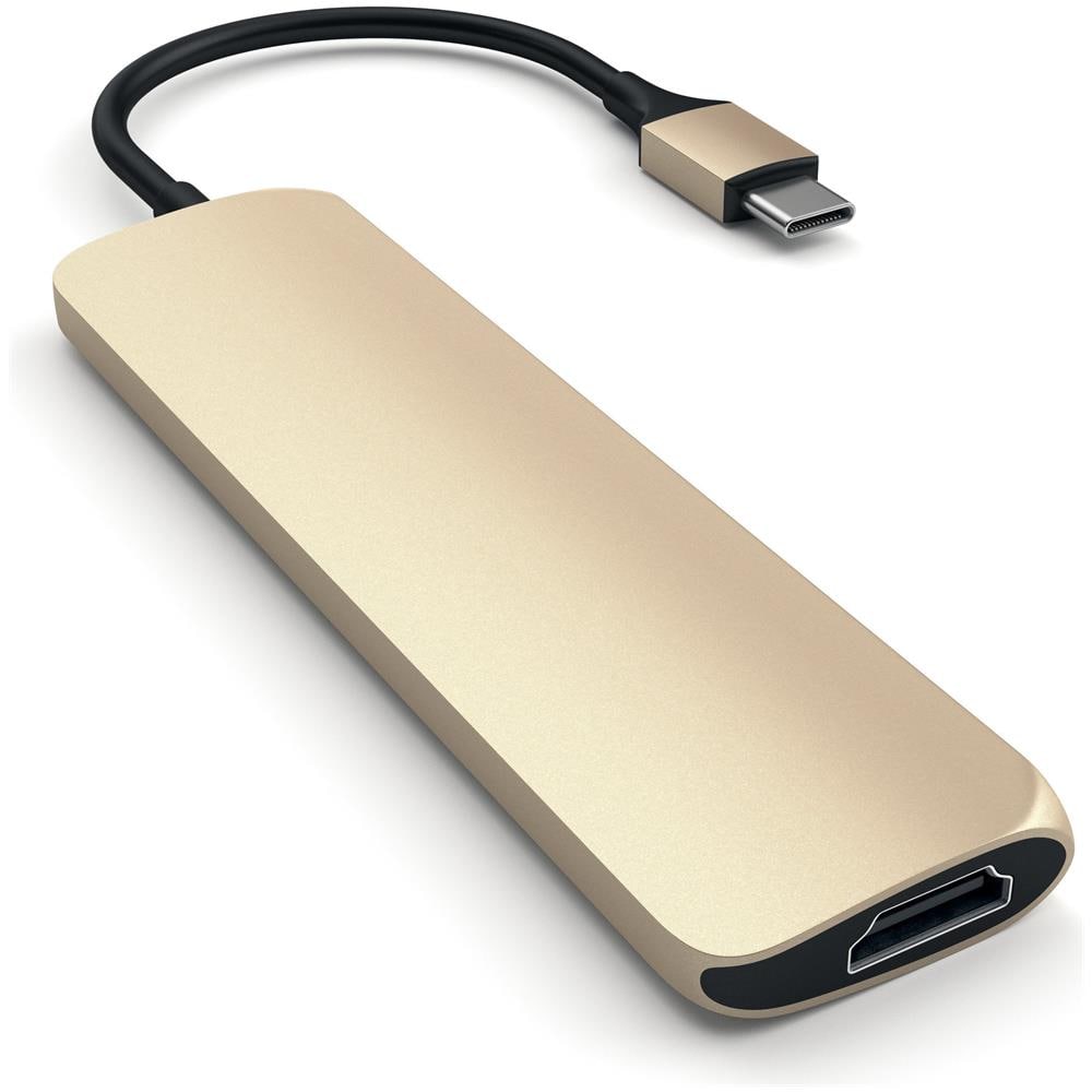 Adattatore Multiporta Sottile Tipo-C in Alluminio con Porta di Ricarica USB-C, Uscita Video 4K HDMI, 2 Porte USB 3.0 Compatibile con MacBook Pro 2016/17/18, MacBook 2015/16/17 (Oro)  - Foto 2