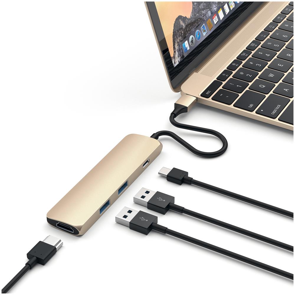 Adattatore Multiporta Sottile Tipo-C in Alluminio con Porta di Ricarica USB-C, Uscita Video 4K HDMI, 2 Porte USB 3.0 Compatibile con MacBook Pro 2016/17/18, MacBook 2015/16/17 (Oro)  - Foto 5