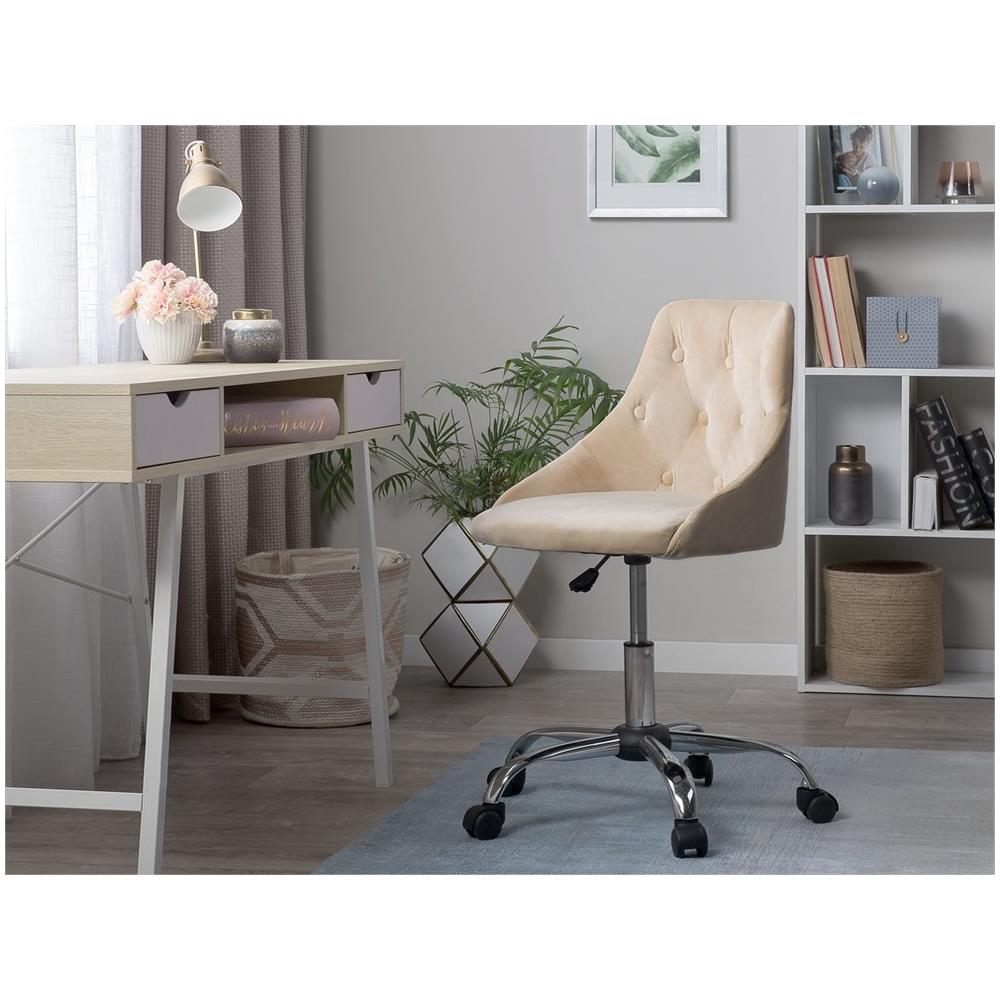 Sedia Da Scrivania In Velluto Beige Parrish - Foto 2