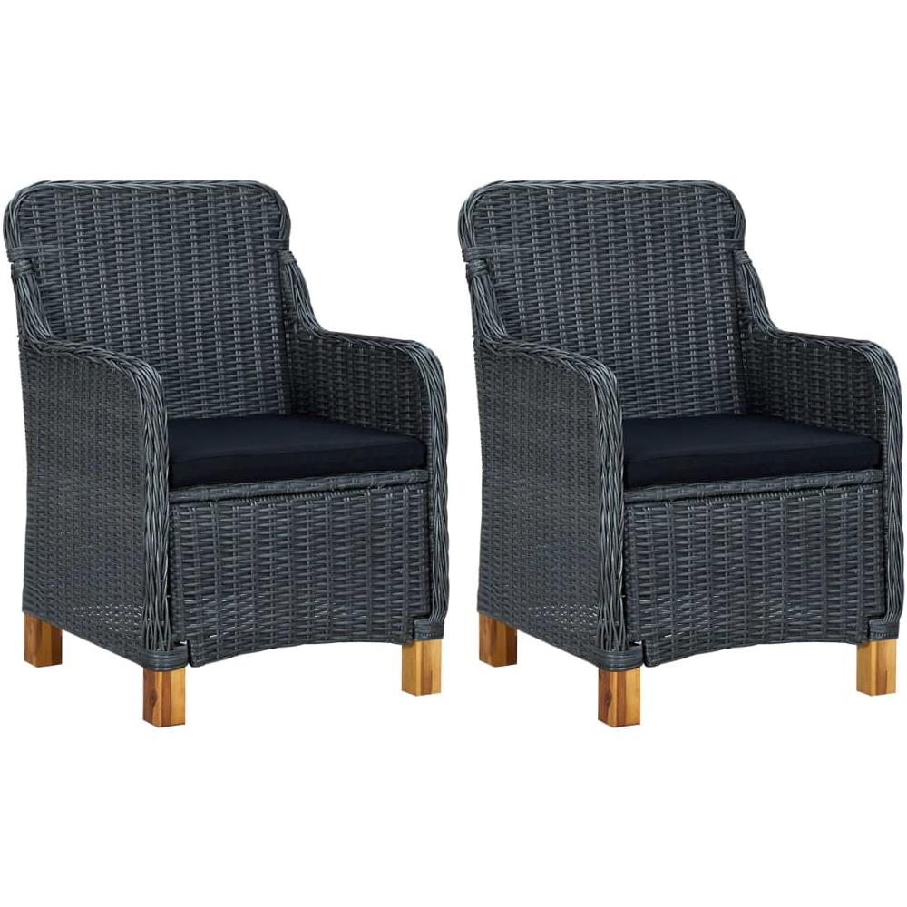 Set Divani da Giardino 3 pz con Cuscini Polyrattan Grigio Scuro - Foto 2