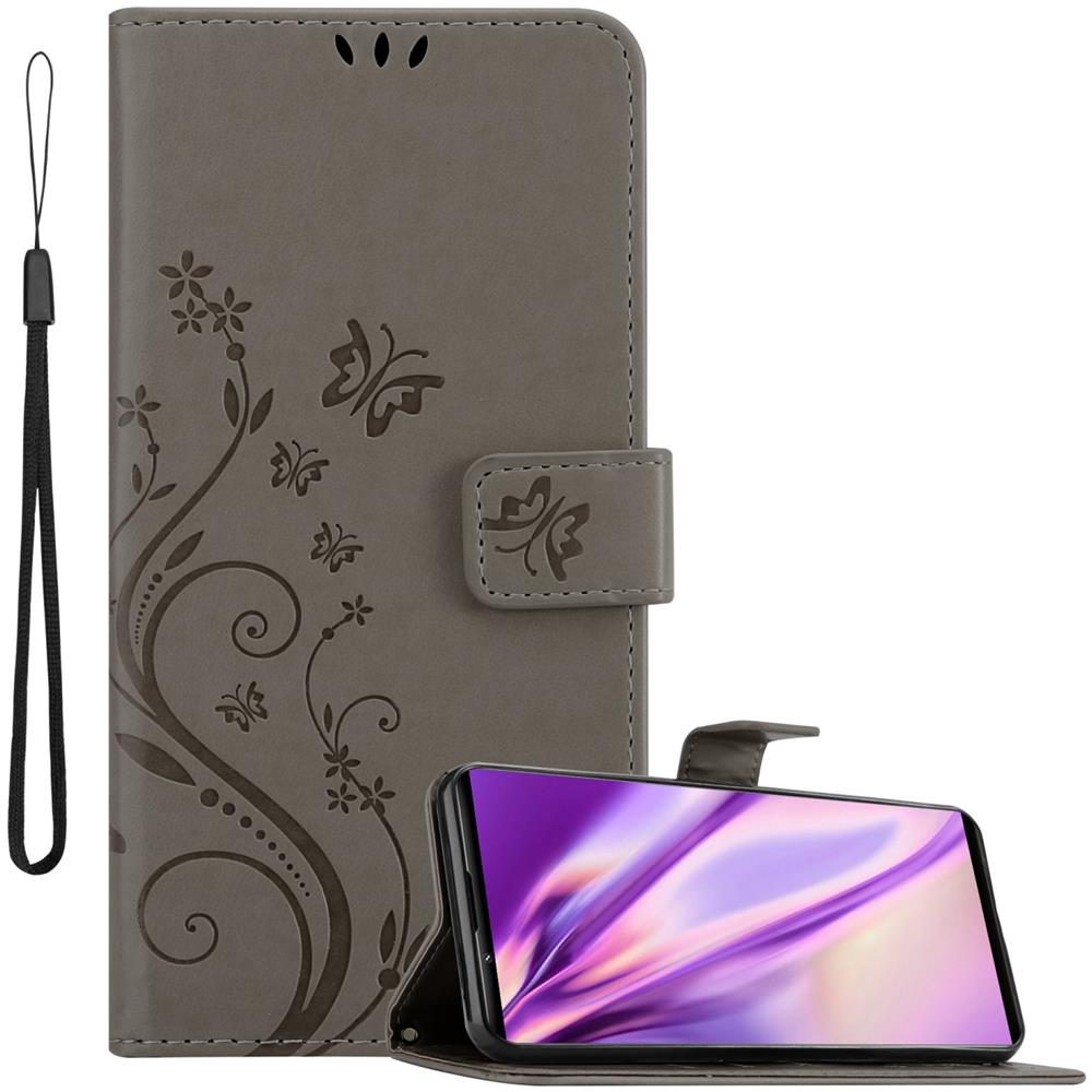 Custodia Compatibile Con Sony Xperia 1 Iii In Grigio Fiore - Coperchio Protettivo In Design Floreale Con Chiusura Magnetica, Funzione Stand E Slot Per Carte - Foto 1