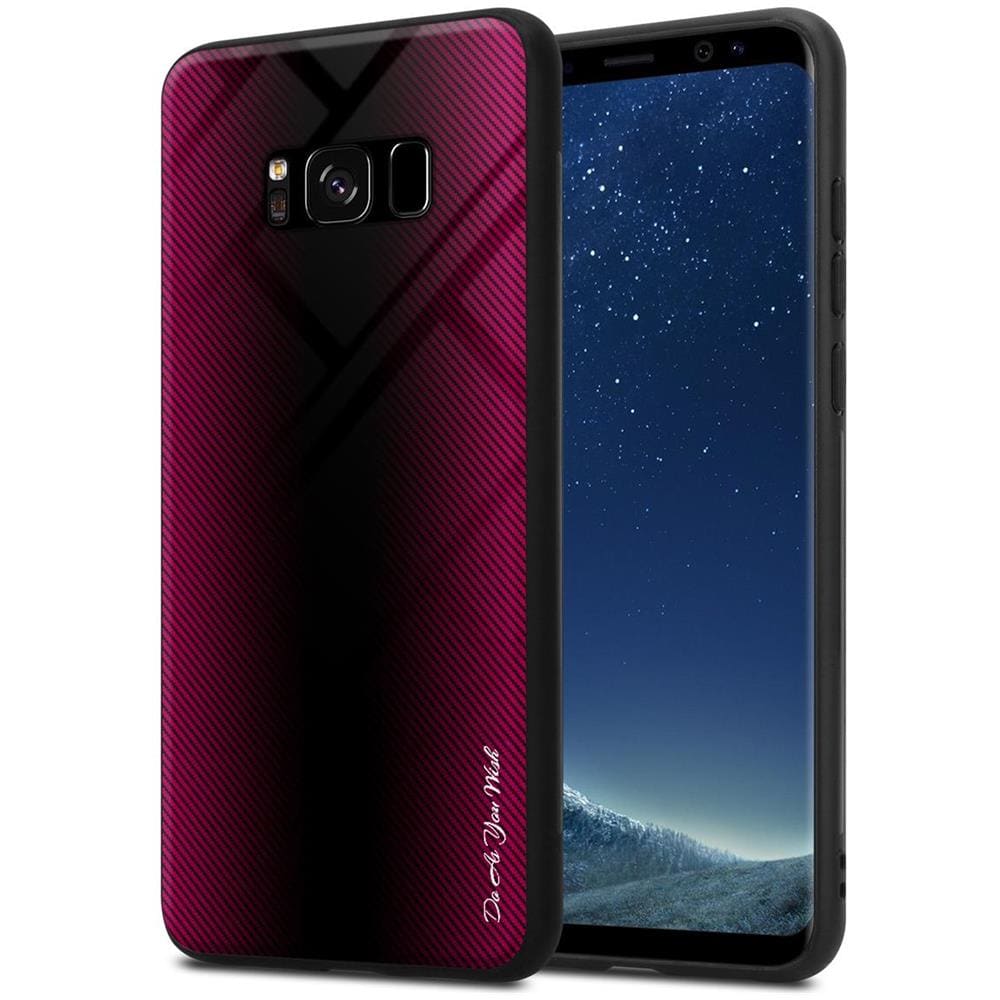 Custodia Compatibile Con Samsung Galaxy S8 - Ottica A Strisce In Cremisi Rosa - Coperchio Protettivo In Vetro Temperato E Silicone Tpu - Foto 1