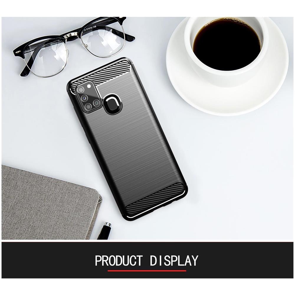 Custodia Compatibile Con Samsung Galaxy A21s In Brushed Nero - Coperchio Protettivo In Silicone Tpu Flessibile In Look Acciaio Inossidabile-fibra Di Carbonio - Foto 7