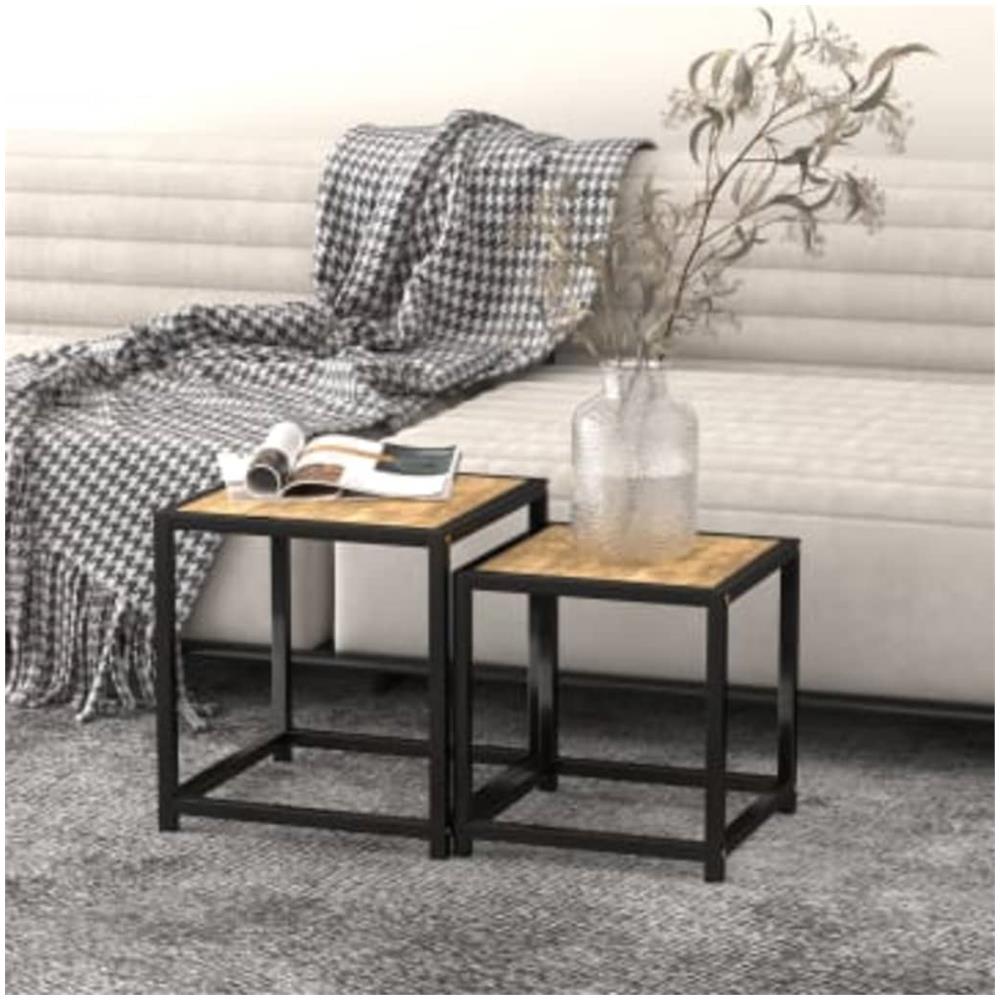 Tavolini 2 Pz In Mdf Neri E Gialli - Foto 1