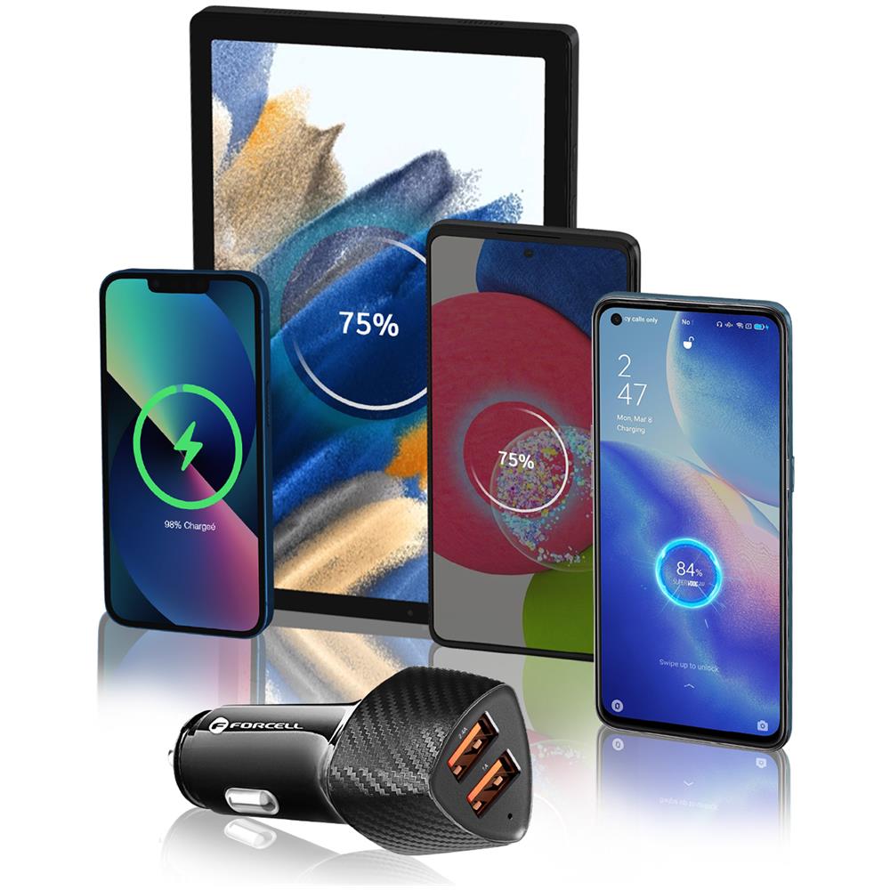 Caricabatterie Da Auto Doppio Usb 36w Quick Charge 3.0 Nero Carbonio - Foto 5