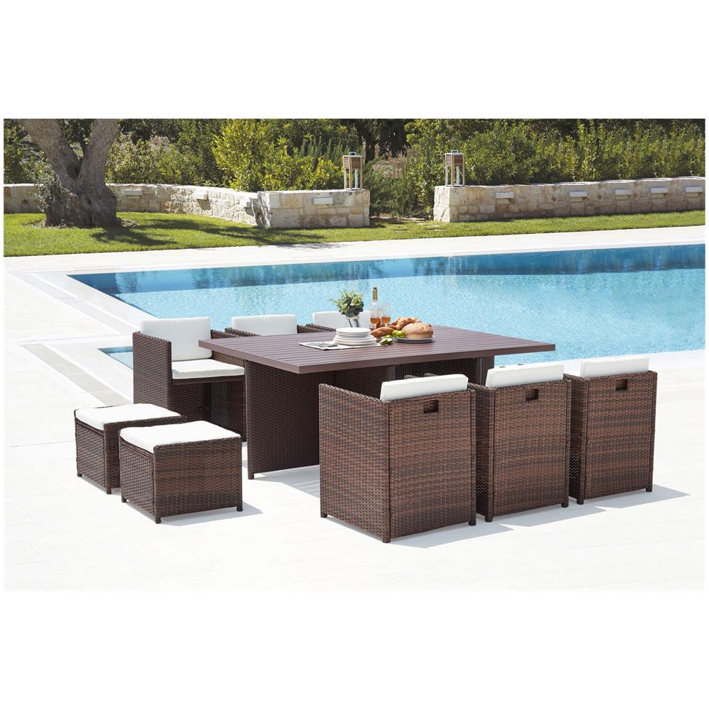 Salotto Da Giardino A Incasso 10 Posti Resina Intrecciata Castagna/bianco Sunset - Foto 2