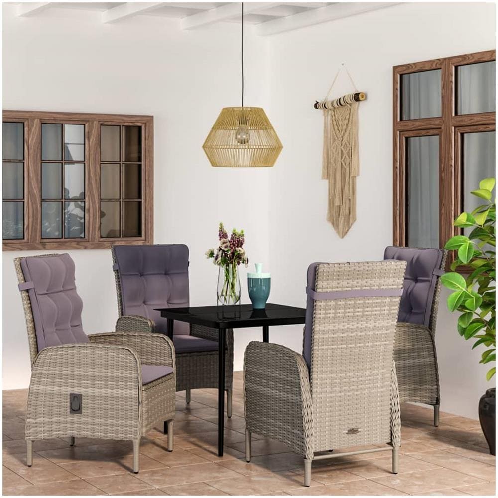 Set Da Pranzo Per Giardino 5 Pz Con Cuscini Grigio E Nero - Foto 1