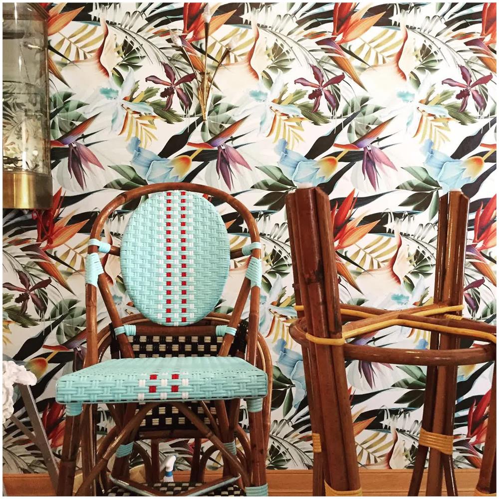 Carta Da Parati Tropicale Blu In Fogli Di Vera Carta Vegana, Made In Italy, 200x280cm, 5,5mq - Foto 2