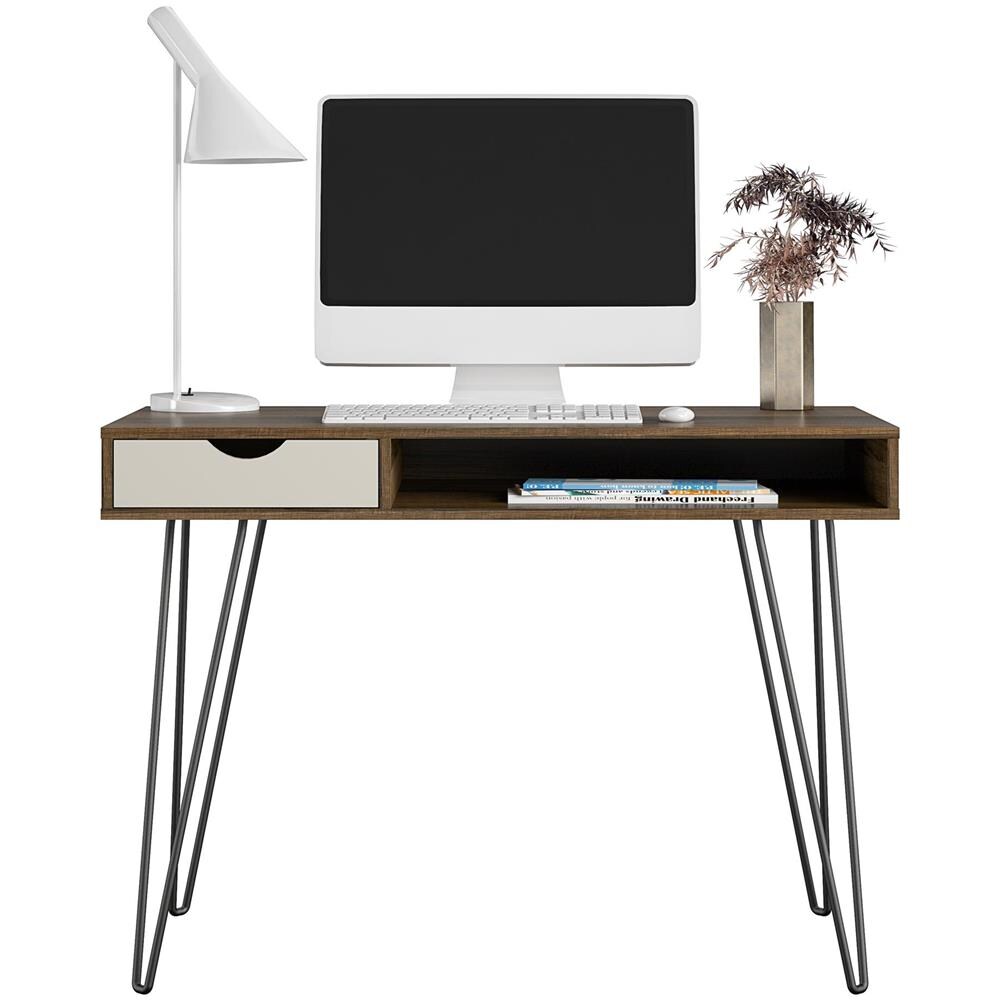 Concord Scrivania Con 1 Cassetto In Hdf Brown E Rovere - Foto 2