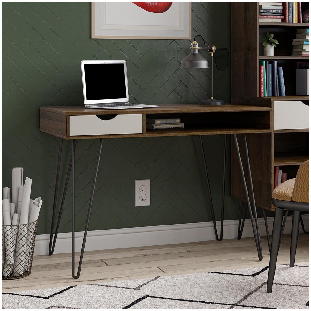 Concord Scrivania Con 1 Cassetto In Hdf Brown E Rovere - Foto 6