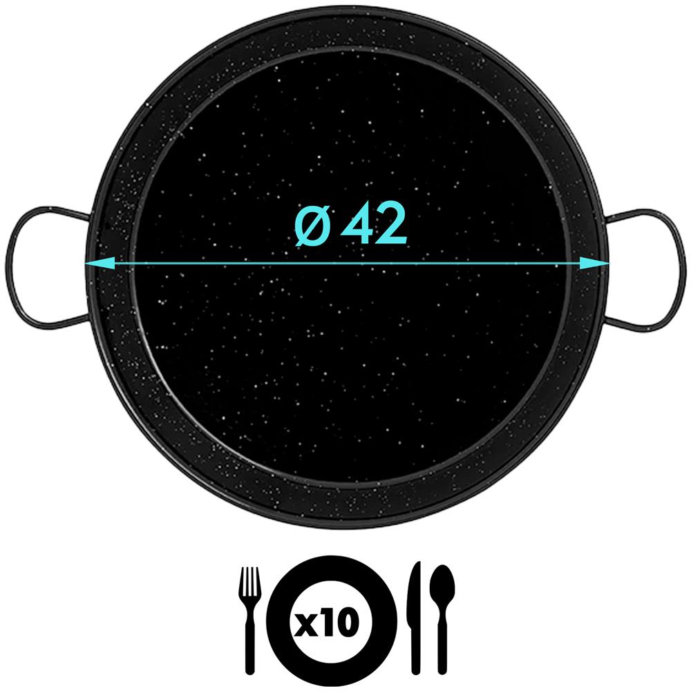 Pan42 Padella Per Paella Valenciana Da 42cm, Acciaio Smaltato Antiaderente 10 Porzioni Nero - Foto 2