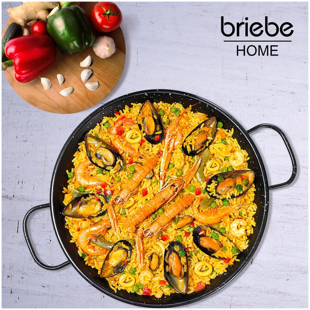 Pan42 Padella Per Paella Valenciana Da 42cm, Acciaio Smaltato Antiaderente 10 Porzioni Nero - Foto 3