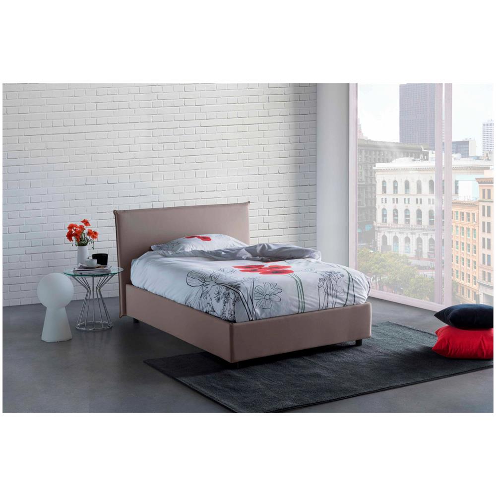 Letto Piazza E Mezza Asmara, Letto Contenitore Con Rivestimento In Tessuto, 100% Made In Italy, Apertura Frontale, Con Materasso Cm 120x190 Incluso, Tortora - Foto 1