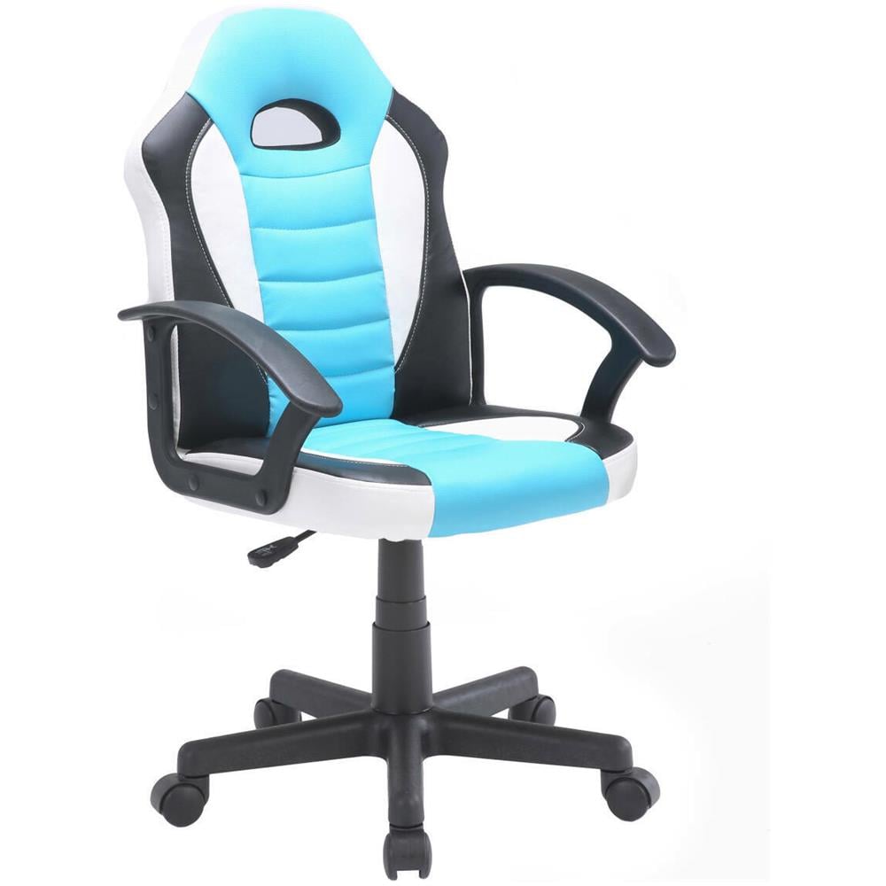 Sedia Da Gaming Hervey, Poltrona Da Gaming Ragazzo, Sedia Da Scrivania, 56x55h89/100 Cm, Azzurro E Bianco - Foto 1