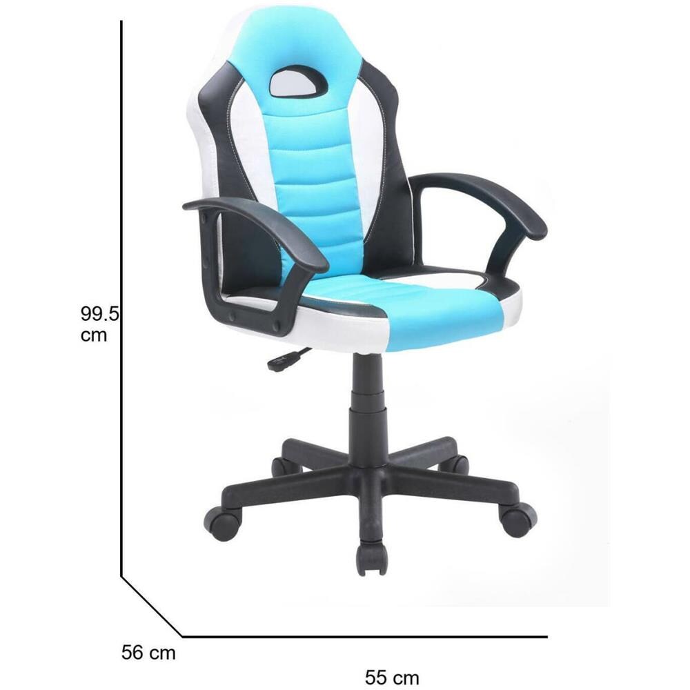 Sedia Da Gaming Hervey, Poltrona Da Gaming Ragazzo, Sedia Da Scrivania, 56x55h89/100 Cm, Azzurro E Bianco - Foto 2