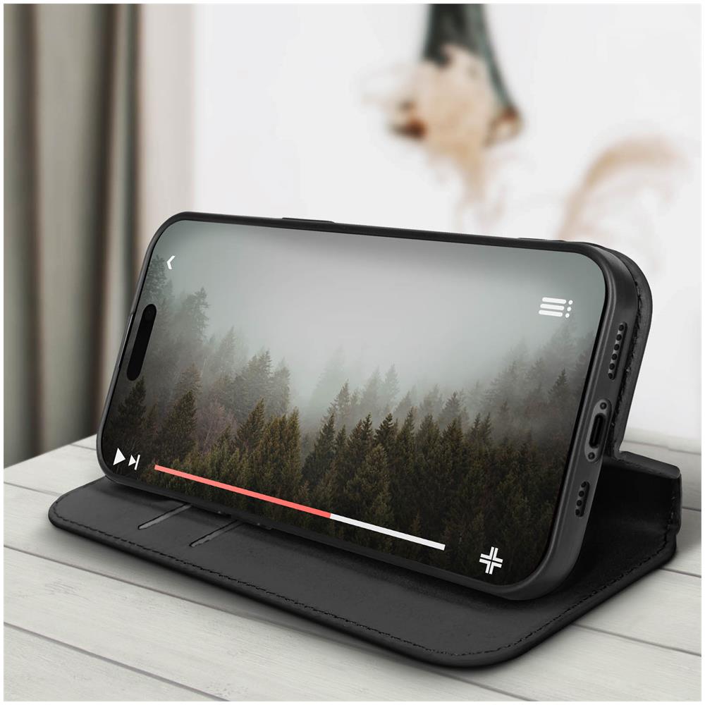 Custodia Per Iphone 15 Portafoglio Funzione Supporto Video Nera - Foto 5