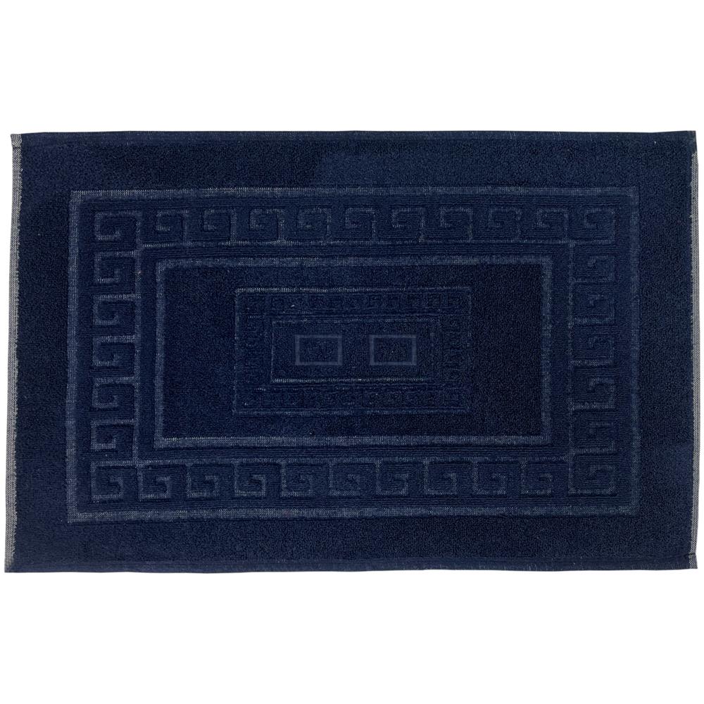 Tappeto Bagno Doccia Spugna Tinta Unita Torino Tappetino Super Assorbente In Cotone Pelo Corto Con Greca 45x60 Blu Notte - Foto 1