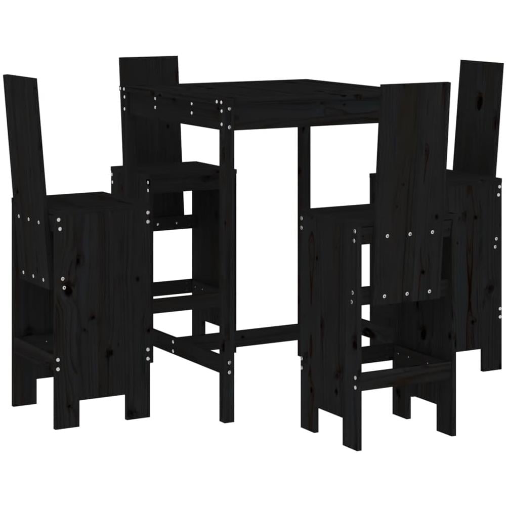 Set Bar Da Giardino 5 Pz Nero In Legno Massello Di Pino - Foto 2