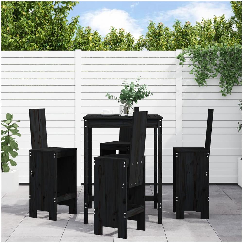 Set Bar Da Giardino 5 Pz Nero In Legno Massello Di Pino - Foto 1