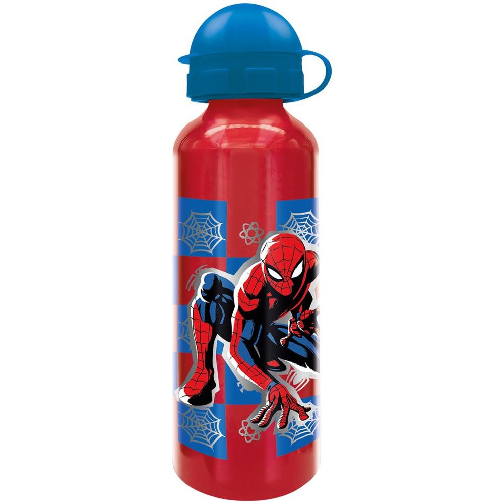 Borraccia Rossa Per Bambini In Alluminio Spiderman Uomo Ragno 530 Ml Con Beccuccio E Tappo Di Sicurezza - Foto 1