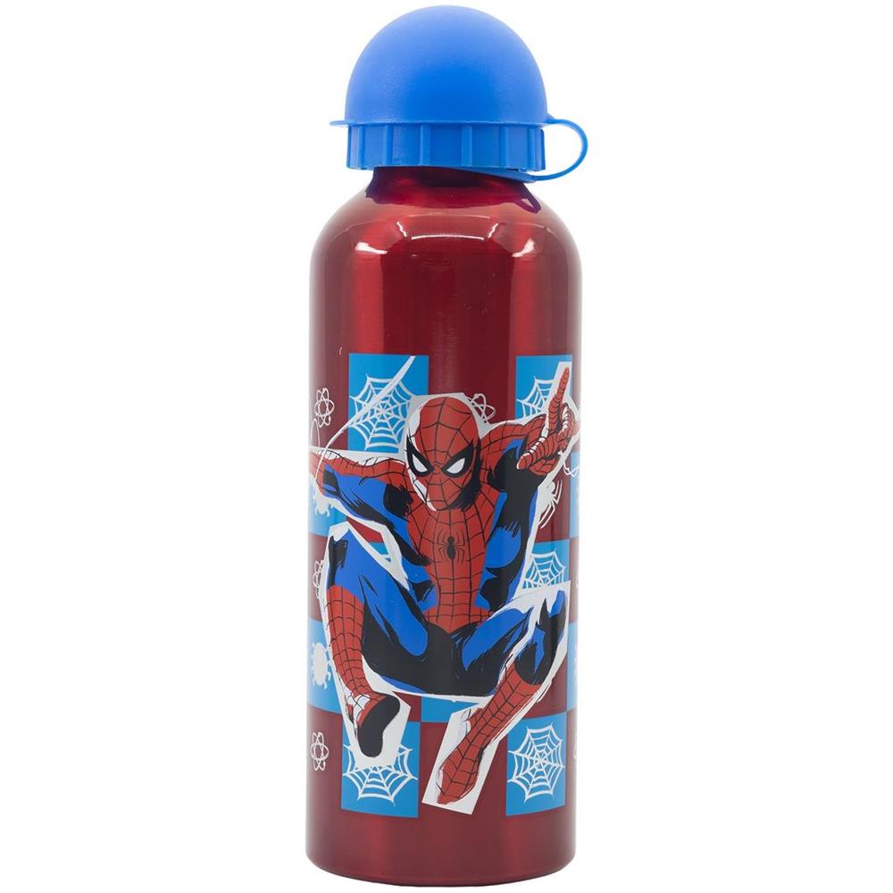Borraccia Rossa Per Bambini In Alluminio Spiderman Uomo Ragno 530 Ml Con Beccuccio E Tappo Di Sicurezza - Foto 2