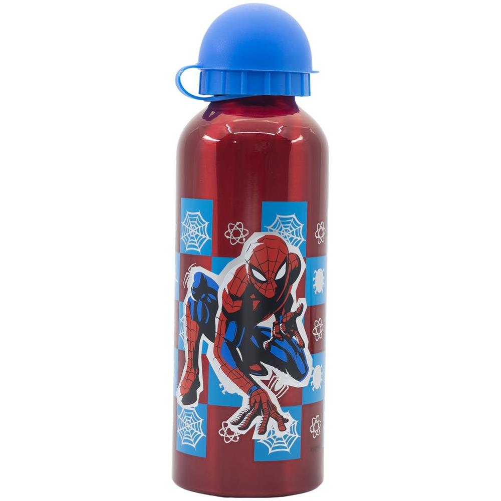 Borraccia Rossa Per Bambini In Alluminio Spiderman Uomo Ragno 530 Ml Con Beccuccio E Tappo Di Sicurezza - Foto 3