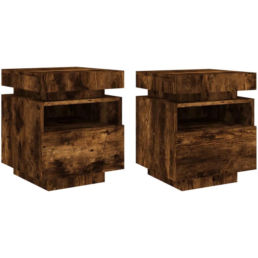 Comodini Con Luci Led 2pz Rovere Fumo 40x39x48,5 Cm - Foto 2