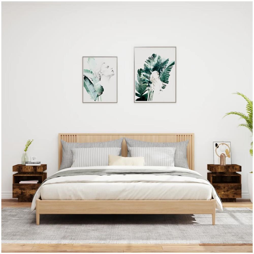 Comodini Con Luci Led 2pz Rovere Fumo 40x39x48,5 Cm - Foto 3