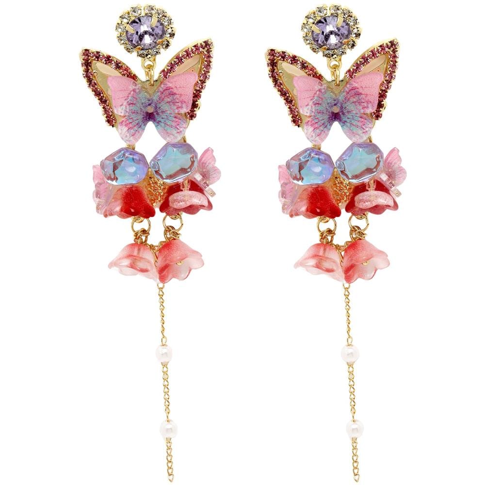 Orecchini Lunghi Pendenti Farfalla in Cristallo - Foto 1