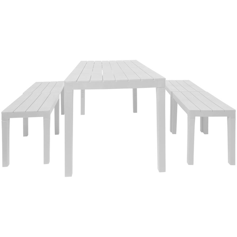 Set Da Esterno Con 1 Tavolo Rettangolare 4 Panche Color Bianco - Foto 4