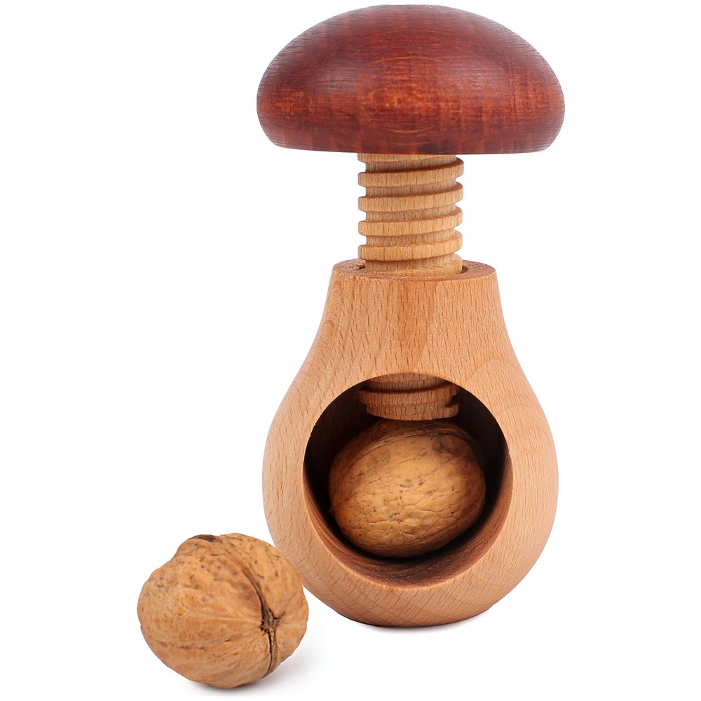 Schiaccianoci A Forma Di Fungo Di Legno | 10 X 6 Cm | Legno Di Faggio Naturale | Con Meccanismo A Vite | Solido E Utile - Foto 1