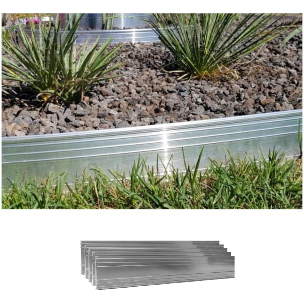 Set Di 5 Bordure Per Aiuole Ultra Resistenti In Alluminio 14cm X 200cm, Incolore | Aiuole Giardino | Cordoli Per Aiuole - Foto 1