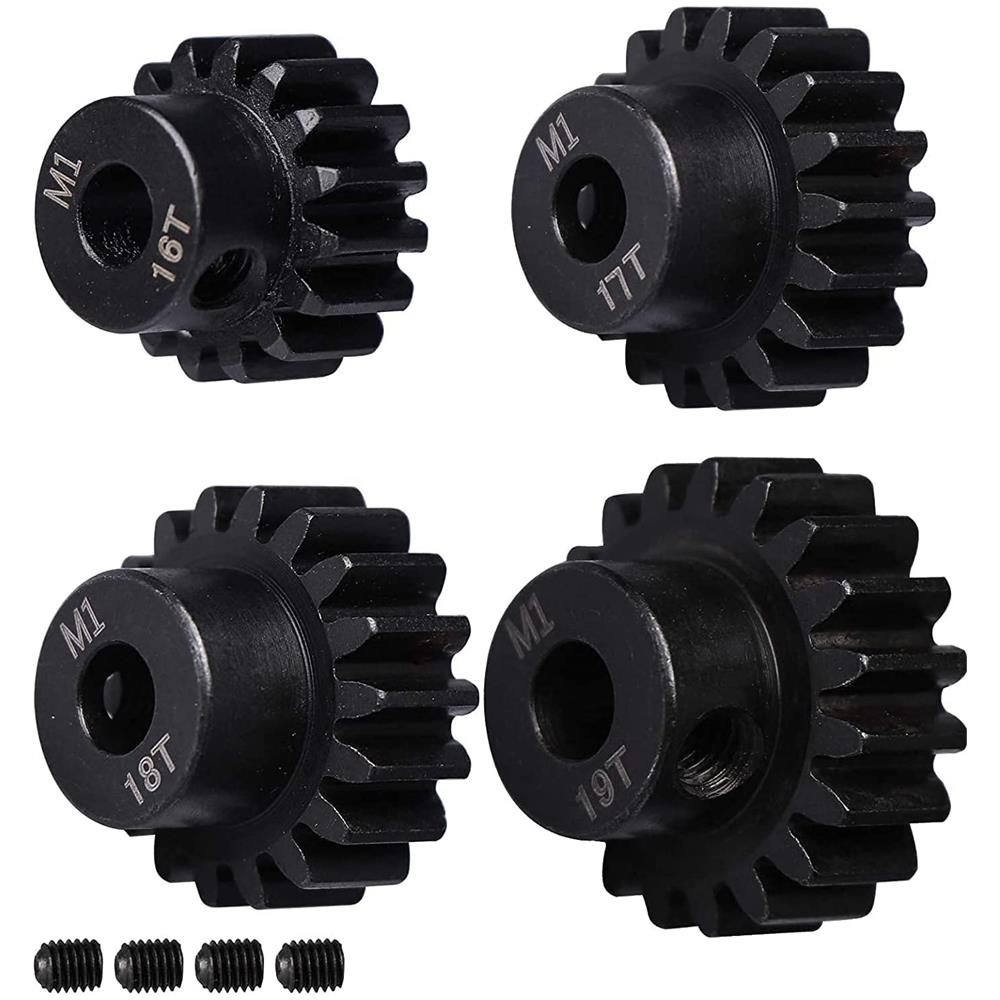 4 Pezzi Pignoni 16t 17t 18t 19t M1 5mm Shaft Gear Module Pinion Per Motore Brushless 1:8 1/8 Rc Monster / buggy / camion, Colore Nero - Foto 1