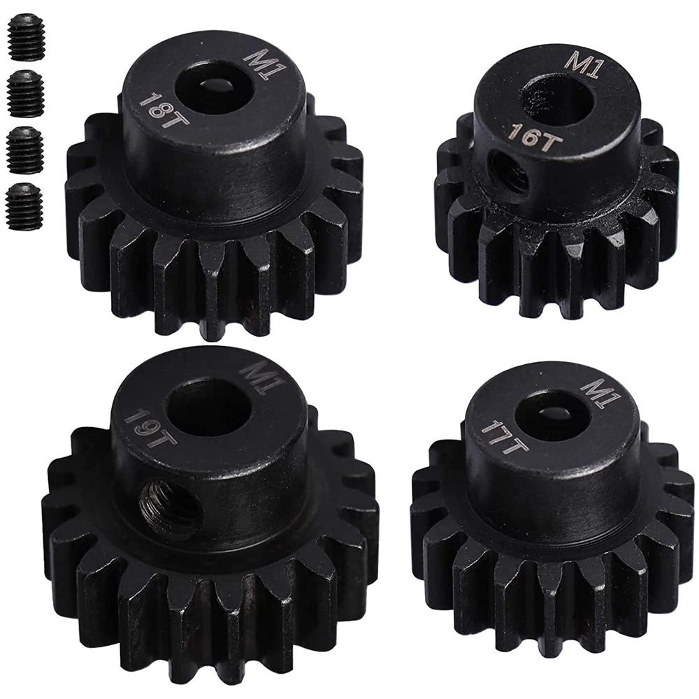 4 Pezzi Pignoni 16t 17t 18t 19t M1 5mm Shaft Gear Module Pinion Per Motore Brushless 1:8 1/8 Rc Monster / buggy / camion, Colore Nero - Foto 2