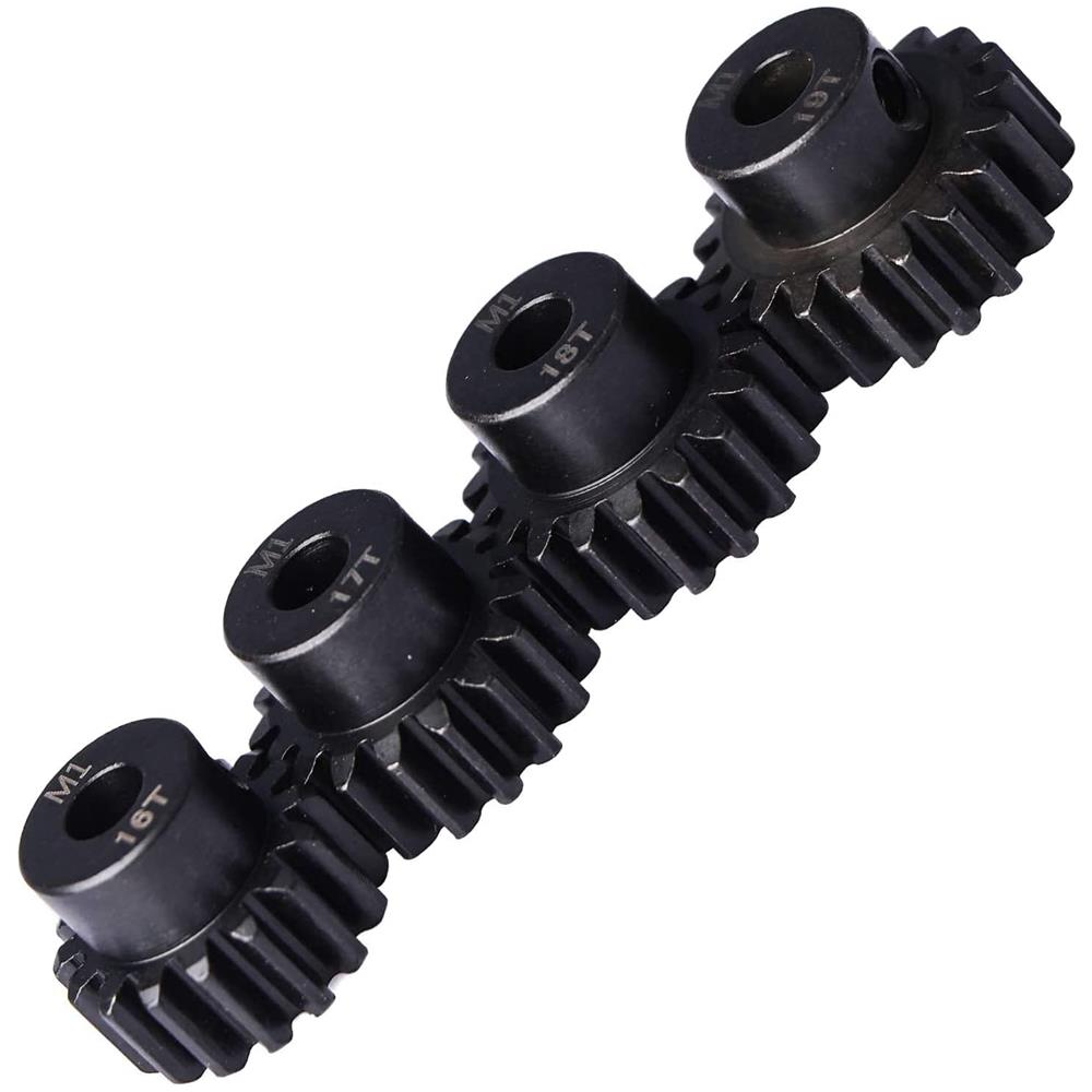 4 Pezzi Pignoni 16t 17t 18t 19t M1 5mm Shaft Gear Module Pinion Per Motore Brushless 1:8 1/8 Rc Monster / buggy / camion, Colore Nero - Foto 3