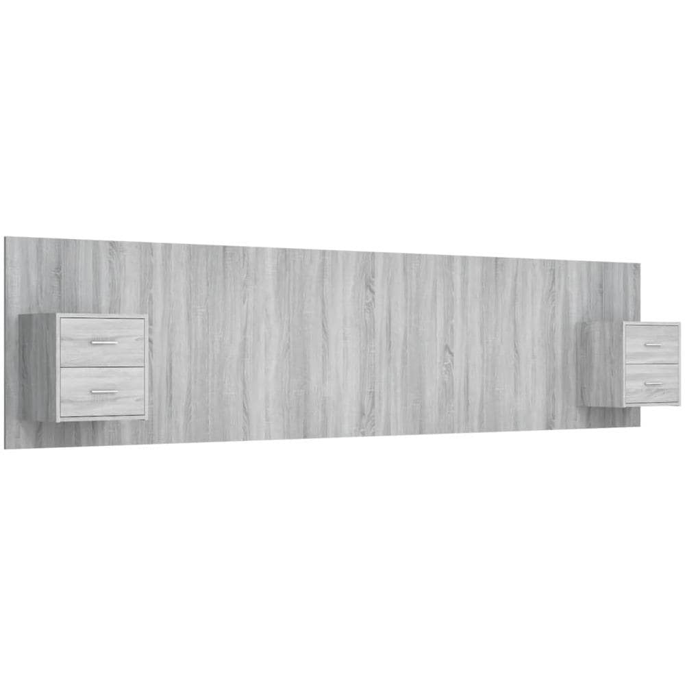 Testiera Letto Con Comodini In Legno Multistrato Grigio Sonoma - Foto 2