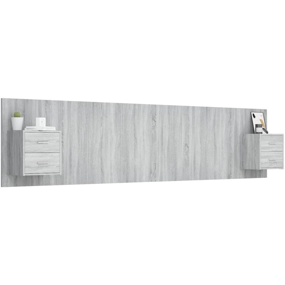 Testiera Letto Con Comodini In Legno Multistrato Grigio Sonoma - Foto 3