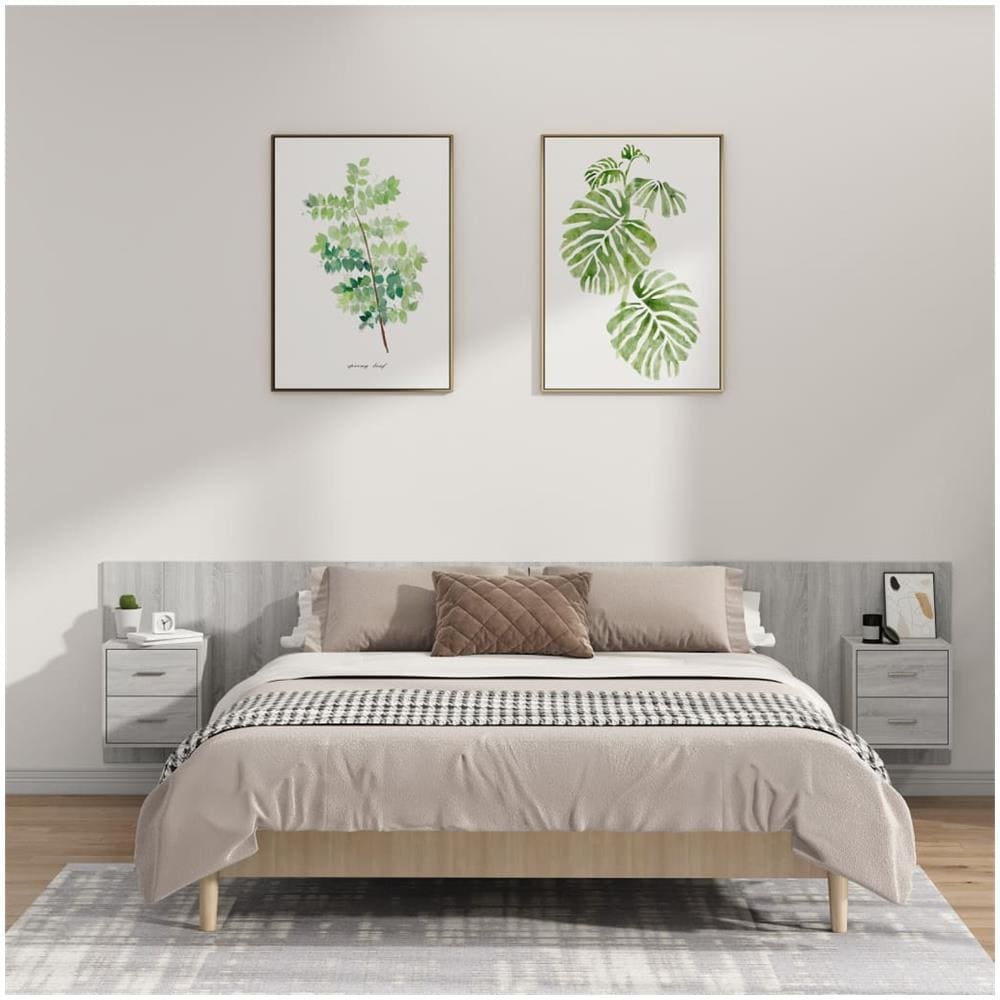 Testiera Letto Con Comodini In Legno Multistrato Grigio Sonoma - Foto 1