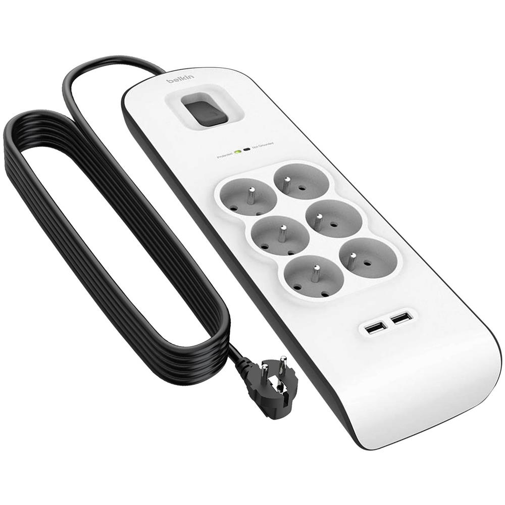 Ciabatta 6 Prese + 2 Usb 2,4a Protezione Fulmini Con Cavo Da 2m Belkin - Foto 1