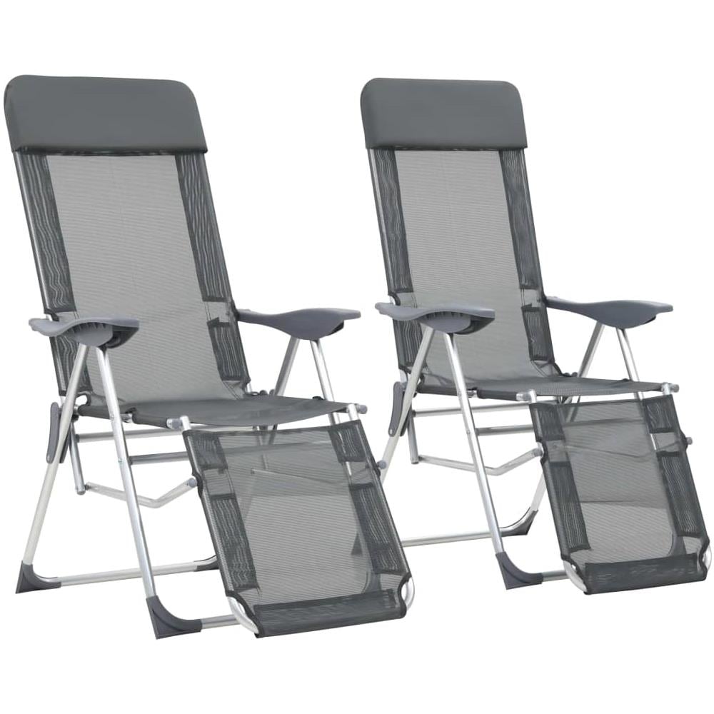 Sedie Campeggio Pieghevoli Con Poggiapiedi 2pz Grigio Textilene - Foto 1