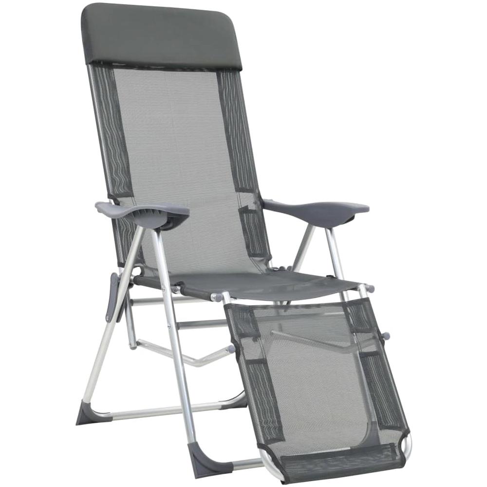 Sedie Campeggio Pieghevoli Con Poggiapiedi 2pz Grigio Textilene - Foto 2