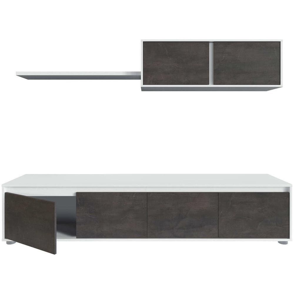 Parete Attrezzata Savannah, Mobile Da Soggiorno Porta Tv, Composizione Set Salotto, Set Salotto Con Pensile, 200x41h43 Cm, Bianco E Ossido - Foto 2