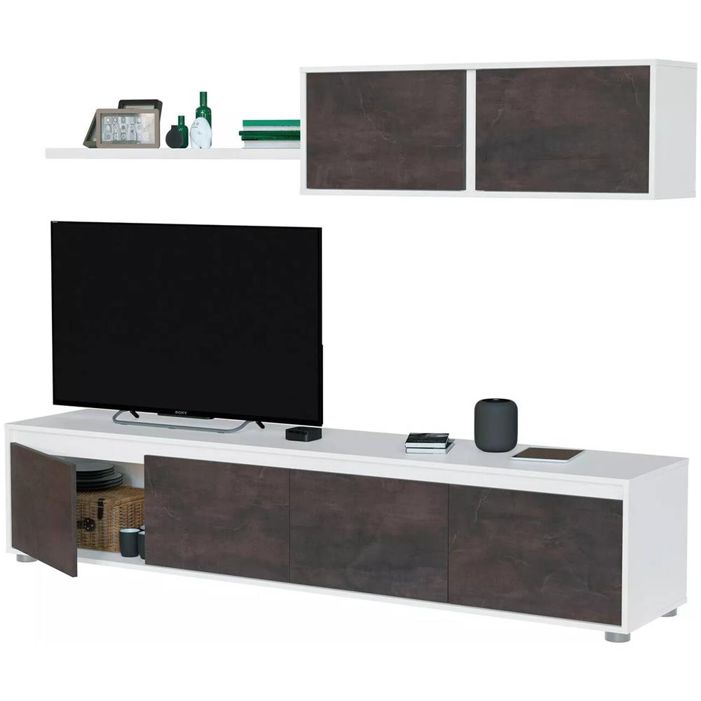 Parete Attrezzata Savannah, Mobile Da Soggiorno Porta Tv, Composizione Set Salotto, Set Salotto Con Pensile, 200x41h43 Cm, Bianco E Ossido - Foto 4