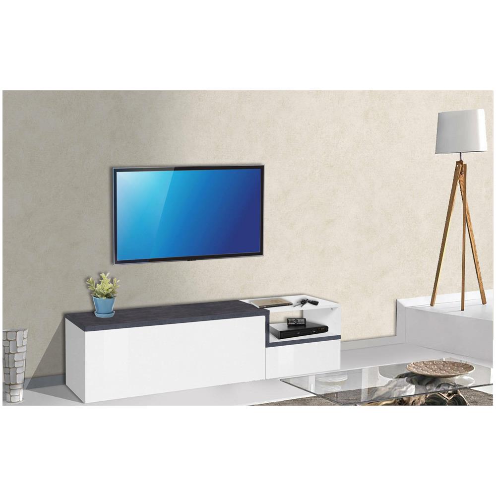Mobile Porta Tv Lapo, Credenza Bassa Da Soggiorno A 2 Ante, Base Porta Tv, 100% Made In Italy, Cm 160x40h46, Bianco Lucido E Ardesia - Foto 1