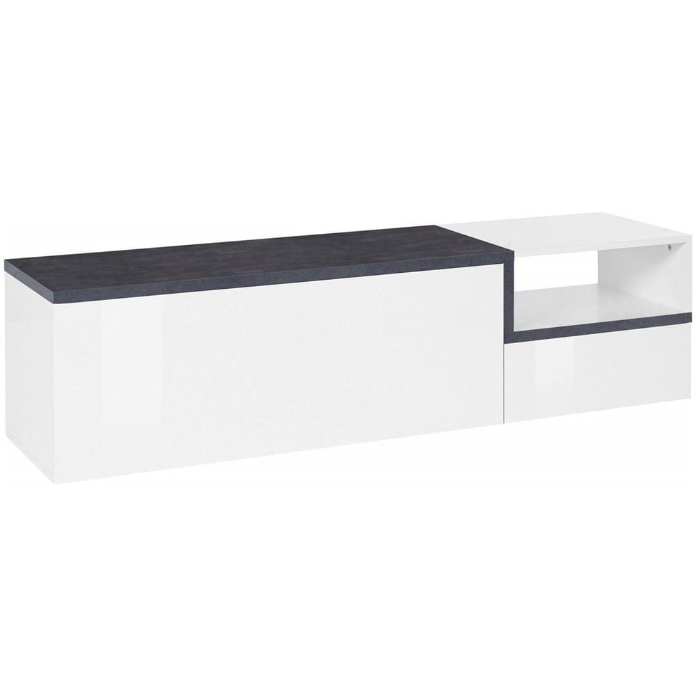 Mobile Porta Tv Lapo, Credenza Bassa Da Soggiorno A 2 Ante, Base Porta Tv, 100% Made In Italy, Cm 160x40h46, Bianco Lucido E Ardesia - Foto 2