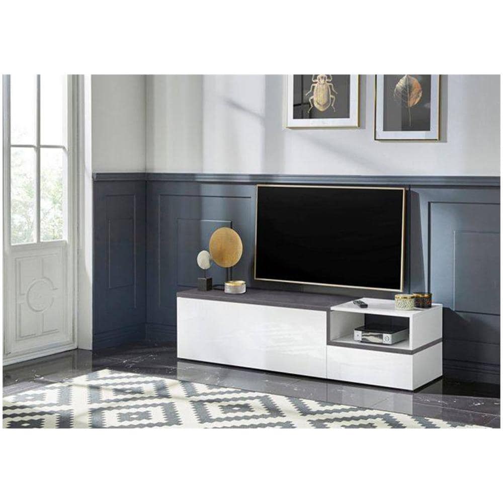 Mobile Porta Tv Lapo, Credenza Bassa Da Soggiorno A 2 Ante, Base Porta Tv, 100% Made In Italy, Cm 160x40h46, Bianco Lucido E Ardesia - Foto 4