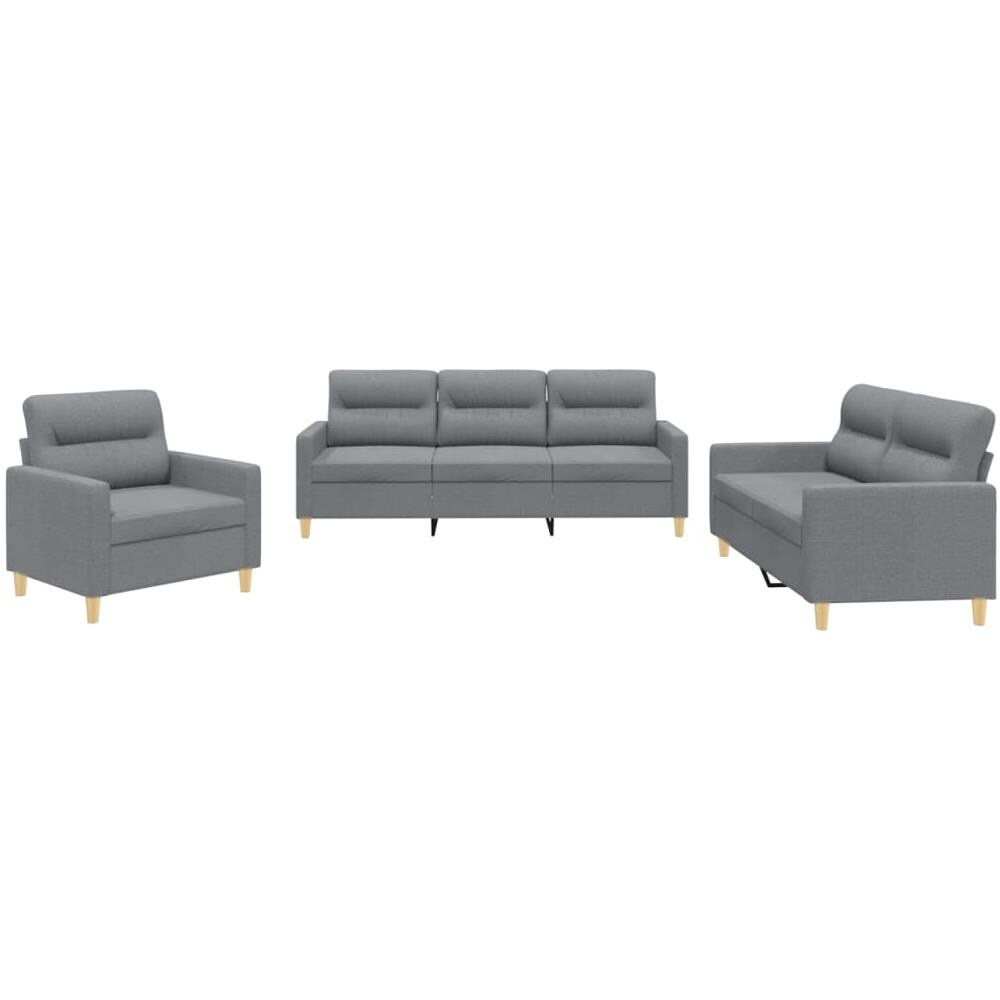 Set Di Divani 3 Pz Con Cuscini Grigio Chiaro In Tessuto - Foto 2