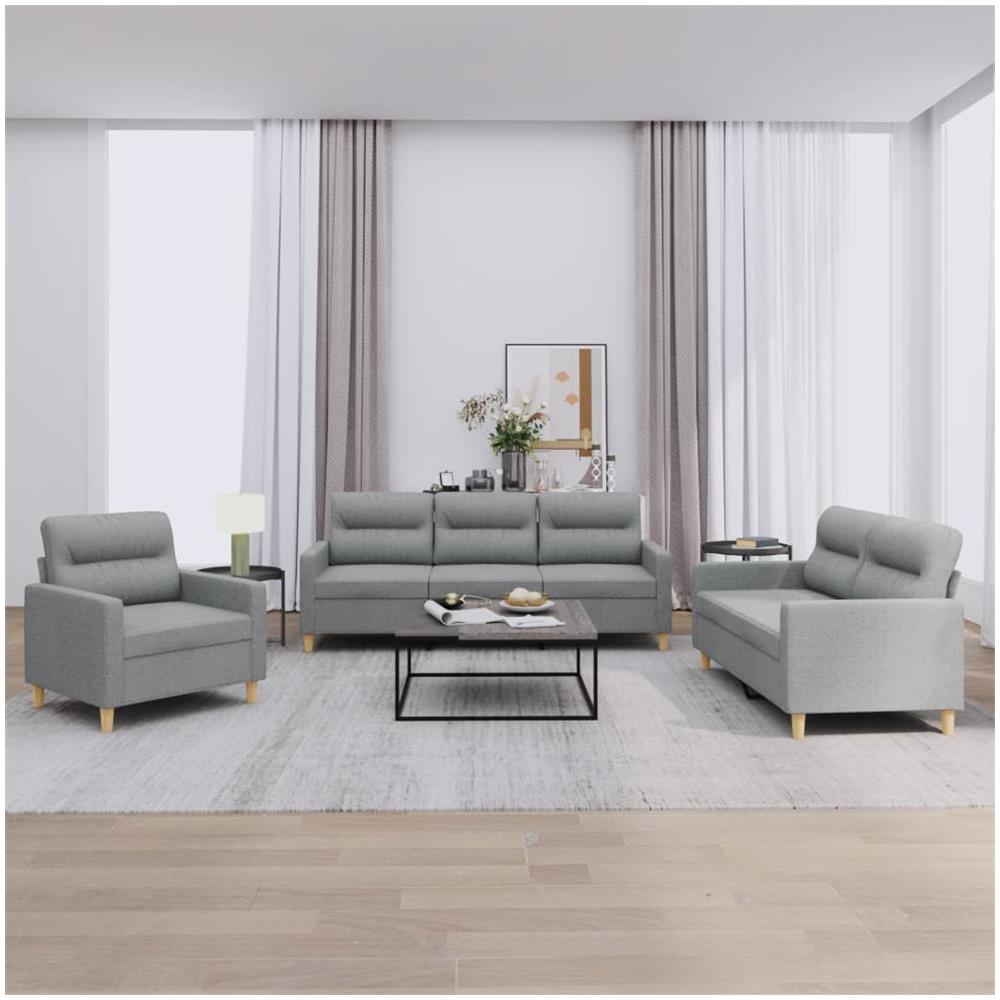 Set Di Divani 3 Pz Con Cuscini Grigio Chiaro In Tessuto - Foto 1