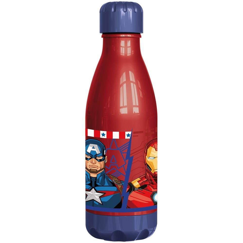 Borraccia Rossa Per Bambini In Plastica Avengers Iron Man Hulk Captain America 560 Ml Con Tappo A Vite - Foto 1