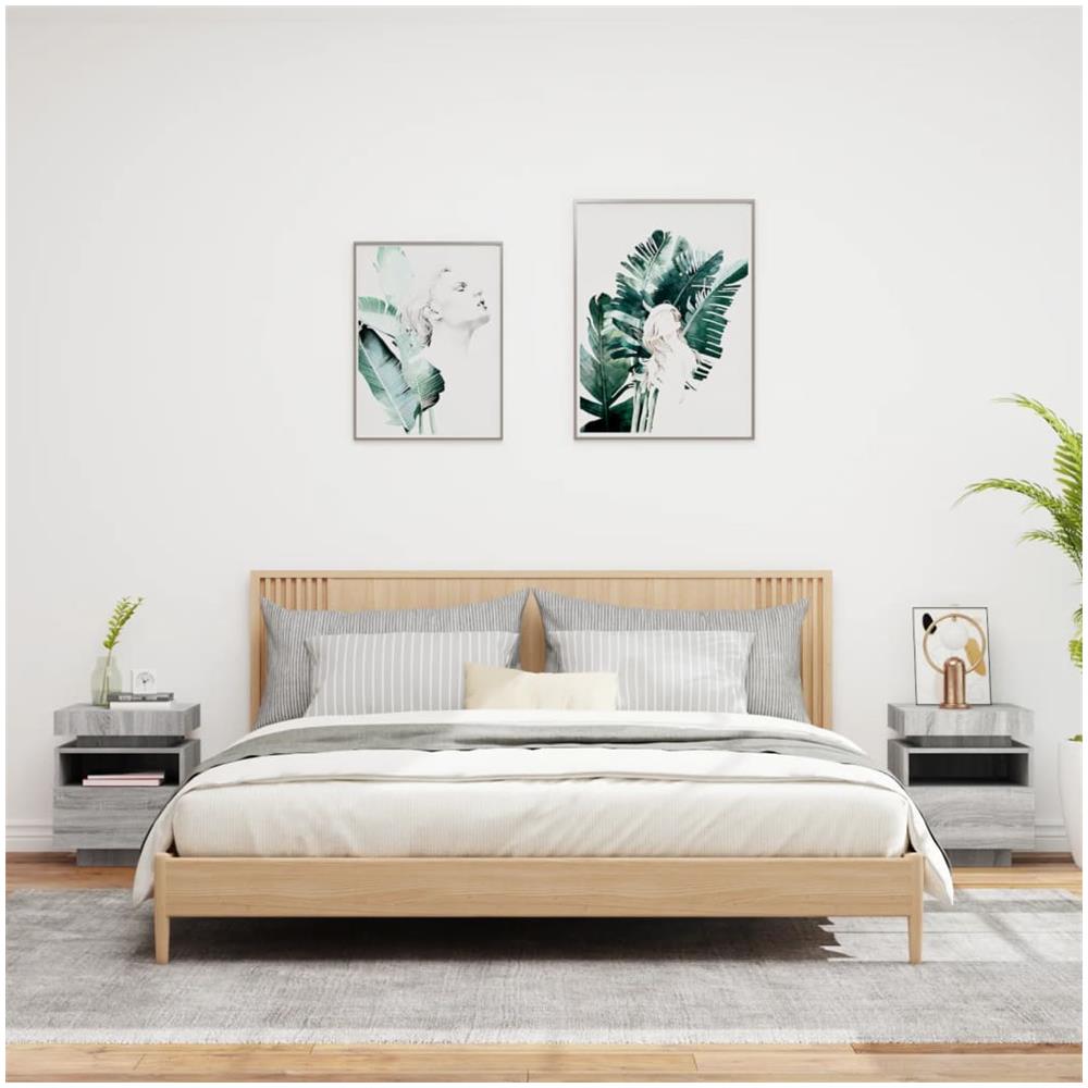 Comodini Con Luci Led 2pz Grigio Sonoma 40x39x48,5 Cm - Foto 3